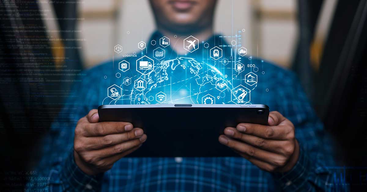 man looking at tablet